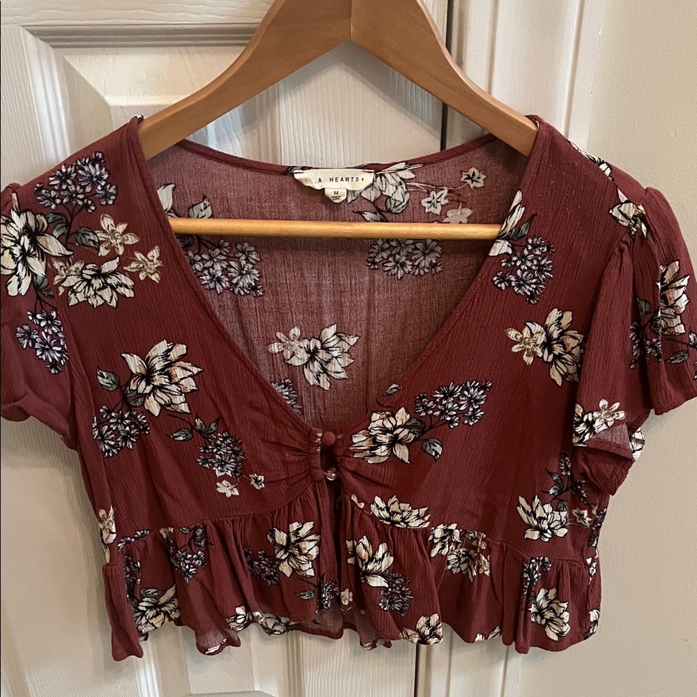 L.A. Hearts Burgundy Floral Blouse